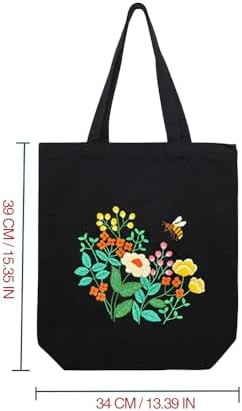 VWV-Whizzing Embroidery Canvas Tote Bag DIY Kit for Beginners, Complete with Pattern, Hoops, Color Threads, Tools & Detailed Instructions for Adults (13X15(in) Black-Bee) - Image 5