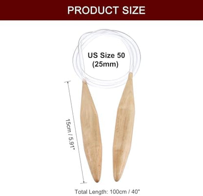 HARFINGTON US Size 50(25mm) Circular Knitting Needles 40 Inch / 100cm Round Wooden Needle for Handmade Projects DIY Knitting Blankets Socks Hats Sweaters - Image 2