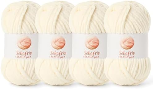 Chenille Yarn for Crocheting Size 5 Bulky Yarn 4 Milky White by Sekafris