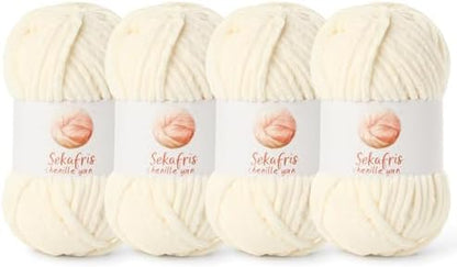 Chenille Yarn for Crocheting Size 5 Bulky Yarn 4 Milky White by Sekafris