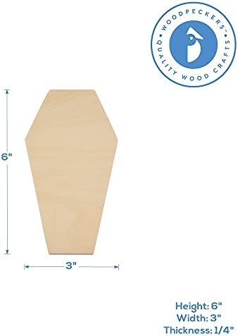 Coffin Wooden Cutout 6 x 3 Inches, 12 Unfinished Birch Wood Cutouts for Halloween Decor and DIY Crafts, by Woodpeckers - Image 4