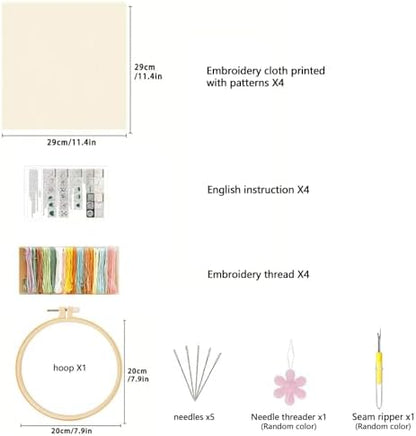 Huacan Embroidery Kits Flower for Adults Beginner 4 Pcs DIY Cross Stitch Stamped Flowers Pattern Stitching Sewing Kit 7.9 x 7.9 Inch - Image 2
