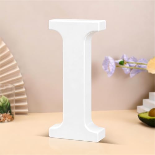 6 Inch White Wood Letters Unfinished Wooden Letters for Wall Decor Decorative Standing Letters Slices Sign Board Decoration for Craft Home Party Projects (I) by Unknown