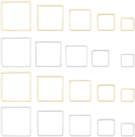 PH PandaHall 50pcs 5 Sizes Brass Linking Rings, 6/8/10/12/14mm Square Open Bezel Frame Charms Connectors Geometric Beading Hoop Link Pendant for Resin Necklace Bracelet Jewelry Making, Golden/Silver by PHPandaHall