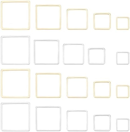 PH PandaHall 50pcs 5 Sizes Brass Linking Rings, 6/8/10/12/14mm Square Open Bezel Frame Charms Connectors Geometric Beading Hoop Link Pendant for Resin Necklace Bracelet Jewelry Making, Golden/Silver by PHPandaHall