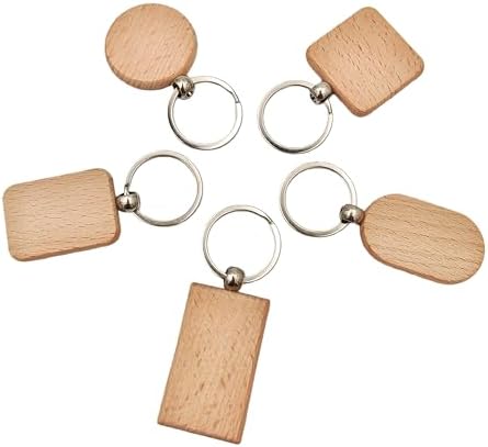 50PCS Wood Engraving Blanks Key Chain，Wood Keychain Blanks，Assorted Unfinished Wooden Key Tag Key Ring for DIY Gift Crafts Christmas Ornaments Laser (50) - Image 7