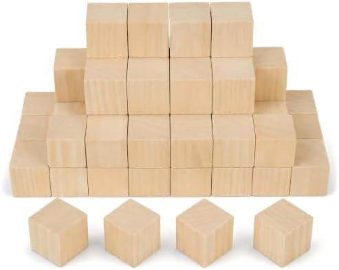 32 Pack Unfinished Wood Blocks, 2 Inch Solid Wood Cubes for Crafts by Keshufu