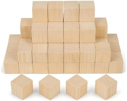 32 Pack Unfinished Wood Blocks, 2 Inch Solid Wood Cubes for Crafts by Keshufu