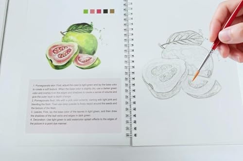 Watercolor Workbook，Water Paint Adult Set，Easy Coloring Book,Beautiful Paintings for Beginner (Fruit - Album) (Fruit - 36 Colors) - Image 7