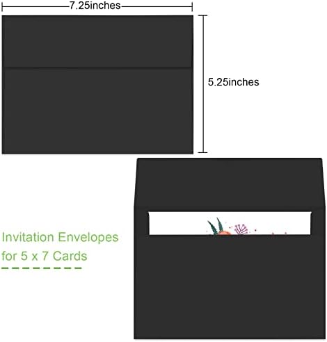 50 Packs 5x7 Envelopes, A7 5x7 Envelopes for Invitations, Printable Invitation Envelopes Self Seal for Weddings, Invitations, Photos, Greeting Cards, Mailing (Black) - Image 2