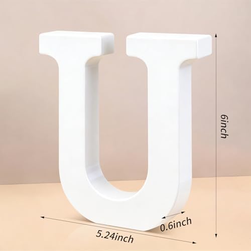 6 Inch White Wood Letters Unfinished Wooden Letters for Wall Decor Decorative Standing Letters Slices Sign Board Decoration for Craft Home Party Projects (U) - Image 2
