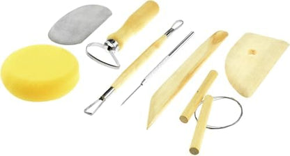 SE Pottery and Clay Carving Tool Set with Wooden Handles- Pottery Kit for Beginners- Clay Sculpting Set of 8 Pcs - 4PT8 by SE