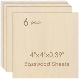6 Pack Plywood Sheets, 4" x 4"x 0.39" Basswood Sheets by Hosifiy