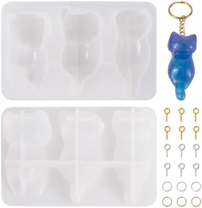 1Pcs Cat Shape Silicone Molds Cute Cat Kitten Keychain Resin Molds Pet Kitten Cabochons Silicone Mold with 20pcs Bails and 20pcs Jump Rings for DIY Earrings Keychain Jewelry Making Supplies by Spritewelry
