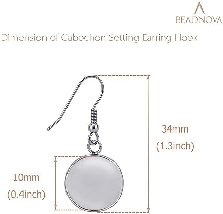 BEADNOVA Cabochon Setting Earring Hook 60pcs Blank Earring Bezel 10mm Stainless Steel Cabochon Setting Ear Wire Hook with Rubber Backs for Resin DIY Earwire Making (10mm, 60pcs) - Image 2