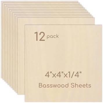 12 Pack Plywood Sheets, 4" x 4"x 1/4" Basswood Sheets by Hosifiy