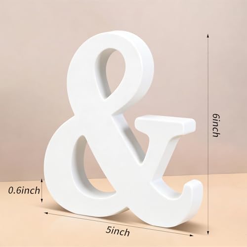 6 Inch White Wood Letters Unfinished Wooden Letters for Wall Decor Decorative Standing Letters Slices Sign Board Decoration for Craft Home Party Projects (&) - Image 2