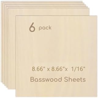 6 Pack Plywood Sheets, 8.66" x 8.66"x 1/16" Basswood Sheets by Hosifiy