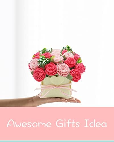 BAZIMA ALICE DIY Felt Flower Kit - Pink Rose Bouquet Kit, Floral Gifts - Arrange Pre-Cut Flowers and Foliage - Image 2