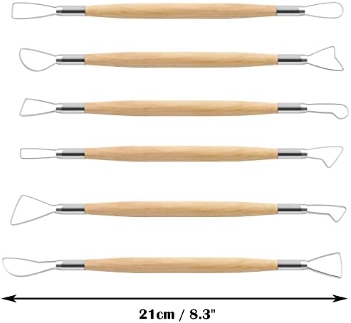 Suiwotin 6pcs Double-Sided Clay Sculpting Tools, Wooden Handle Ribbon Clay Tools, Pottery Trimming Tool, Clay Wire Loop Sculpture Set for Ceramic, Wax Carving Modeling (Pack of 2) - Image 4