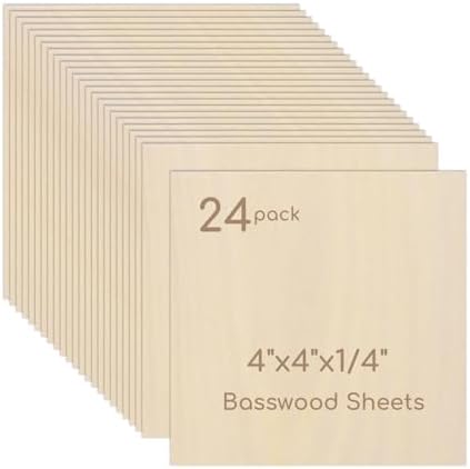 24 Pack Plywood Sheets, 4" x 4"x 1/4" Basswood Sheets by Hosifiy