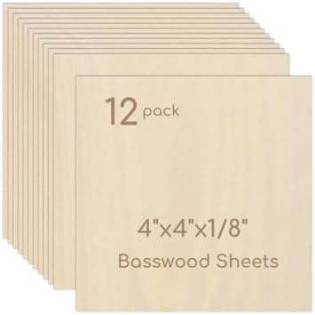 12 Pack Plywood Sheets, 4" x 4"x 1/8" Basswood Sheets by Hosifiy
