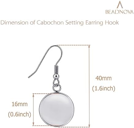 BEADNOVA Cabochon Setting Earring Hook 60pcs Blank Earring Bezel 16mm Stainless Steel Cabochon Setting Ear Wire Hook with Rubber Backs for Resin DIY Earwire Making (16mm, 60pcs) - Image 2