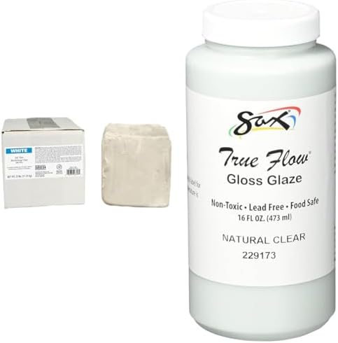 AMACO AMA46318R Air Dry Clay, 25 lbs, White (Color May Vary) & Sax 229173 True Flow Gloss Glaze - 1 Pint - Natural Clear, 16 Fl Oz (Pack of 1) by Unknown