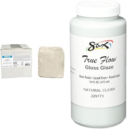 AMACO AMA46318R Air Dry Clay, 25 lbs, White (Color May Vary) & Sax 229173 True Flow Gloss Glaze - 1 Pint - Natural Clear, 16 Fl Oz (Pack of 1) by Unknown