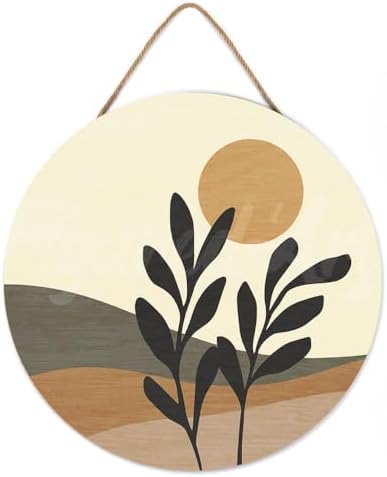 Figured'Art Paint by Numbers Kit for Adults on Wood Slice, 11.8in Diameter - Abstract Plants in The Sun - Craft Art Painting DIY Canvas - Image 2