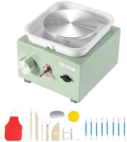 VEVOR Mini Pottery Wheel for Kids and Adults, 2 Turntables 2.6in/3.9in, 0-320RPM Speed Adjustable, Complete Pottery Kit With 18pcs Accessories Tools, Craft Christmas Gifts for Kids Teens Adults, Green by VEVOR