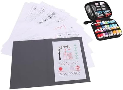 Greensen Embroidery Kit, Fabric Embroidery Stitch Book Sewing Tools Set with 18 Threads 10 Needles 8 Stitch Papers, DIY Craft Kit for Beginners and Enthusiasts by Greensen