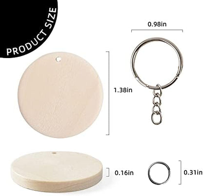 VIOCIWUO 50Pcs Natural Wood Slices Keychain, 1.38 inch Unfinished Wood Sign, Unfinished Log Discs Wooden Circles with 50Pcs Key Rings for DIY Crafts Christmas Decorations Ornament - Image 2