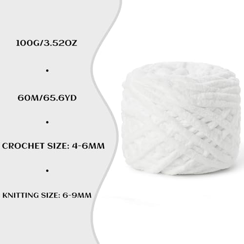 Plush Chenille Chunky Yarn 100g (49.2yd) - Fluffy Velvet Yarn Crochet for Blanket Knitting and Crocheting - Baby Yarns for Crocheting Soft - Amigurumi Yarns (Snow White) - Image 3