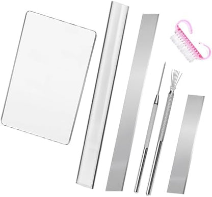Basic Polymer Clay Tools, Acrylic Clay Roller Pin, Protect Fingers Polymer Clay Cutting Tools, Clear Rectangle Sheet Press Board Wire Texture Set Needle Detail Modelling Supplies -Starter Kit by WOLWEFA