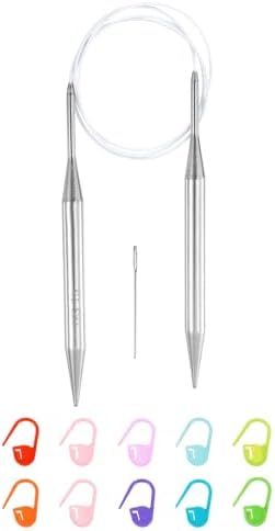 uxcell US 15(10mm) Knitting Circular Needle 40 Inch(100cm) Metal Round Stainless Steel Needle with Large Eye Sewing & Stitch Markers for Handmade Projects DIY Knit Blankets by uxcell