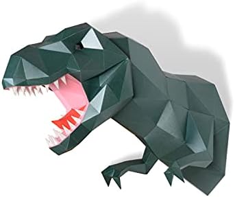 Tyrannosaurus rex Trophy Paper Sculpture,Pre-cut DIY Papercraft Kit,Handmade Dinosaur Figurine,3D Paper Art,Dark Green Color,Low Poly Wall Decor,All Accessories Included,DIY Teens Gift - Image 3