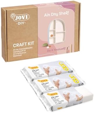 Jovi - Pottery Kit for Adults, Kit with Air Dry Clay, Paints, Tools and Step-by-Step Guide for Making a Shelf + 3 Air Dry Clay White Bars by Jovi