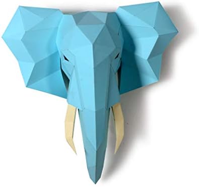 Elephant Head Paper Sculpture,Pre-cut DIY Papercraft Kit,Handmade Wide Animal,3D Paper Art,Light Blue Color,Low Poly Wall Decor,All Accessories Included,DIY Teens Gift by Handmade
