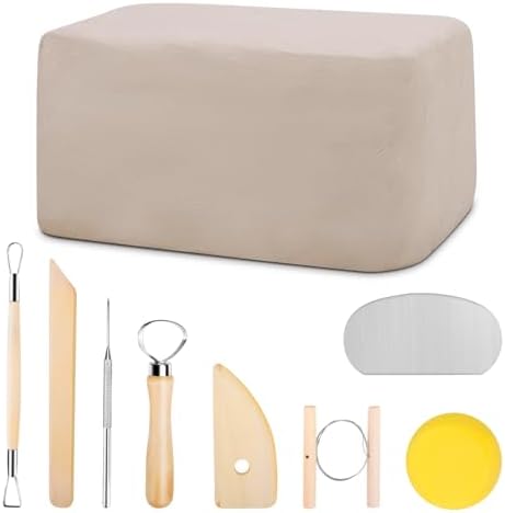 Sculpting Clay, Modeling Clay, 5.5lbs Natural Air Dry Clay Kit with Pottery Sculpting Tool Set, Pottery Clay for Adult - White by WOLWEFA