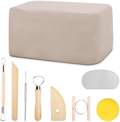 Sculpting Clay, Modeling Clay, 5.5lbs Natural Air Dry Clay Kit with Pottery Sculpting Tool Set, Pottery Clay for Adult - White by WOLWEFA