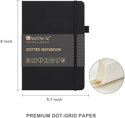 &And Per Se Dotted Journal Kit, A5 Hardcover Dot Grid Journal Notebook Set for Beginners with Journaling Supplies Stencils, Stickers, Washi Tapes & Colored Pens Accessories (Black) - Image 2