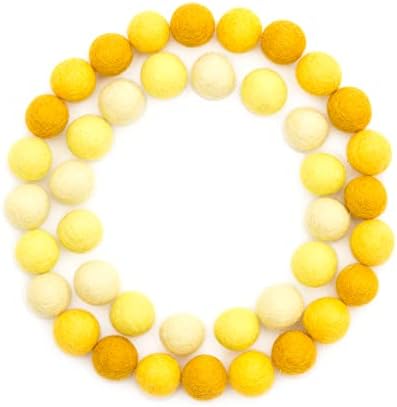 Glaciart One Felt Wool Balls, Felt Pom Poms (40 Pieces) 2 Centimeters - 0.8 Inch, Handmade Felted Yellow Colors - Bulk Small Puff for Felting and Garland by GlaciartOne