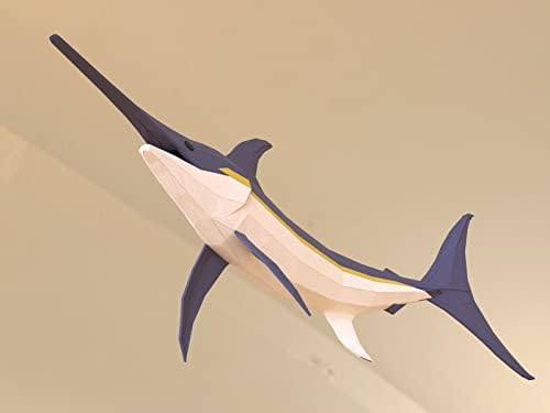 Swordfish Paper Sculpture,Pre-cut DIY Papercraft Kit,Handmade Sea Animal Figurine, Color,Low Poly Home Decor,All Accessories Included - Image 5