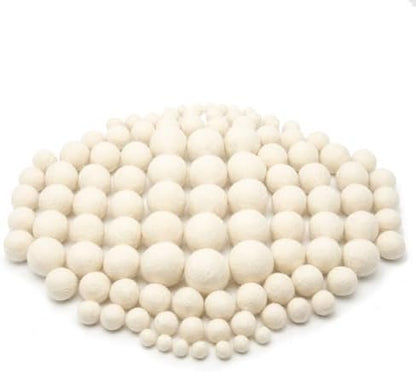 Glaciart One Wool Felt Balls, Felt Ball (110 Pieces) Mixed Sizes from 1 to 3 Centimeters, Handmade Felted Pure White Color - Bulk Small Puff for Felting and Garland by GlaciartOne