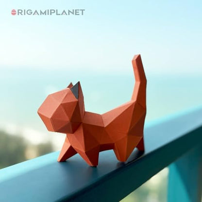 ORIGAMIPLANET 3D Origami Paper Craft Kit, Walk Kitten Cute DIY Pre-Cut Animal Papercraft Model for Beginners, Fun Handmade Home Decoration Gift for Adults & Teens-Orange - Image 3