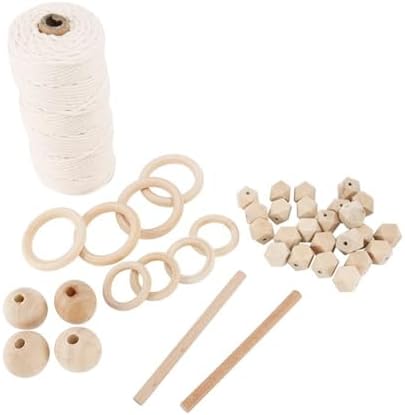 OUNONA 1 Set DIY Macrame Tapestry Kit Complete for Adults Includes Rope Beads Rings for Wall Art Decoration Crafting Fun for Beginners Enthusiasts by OUNONA