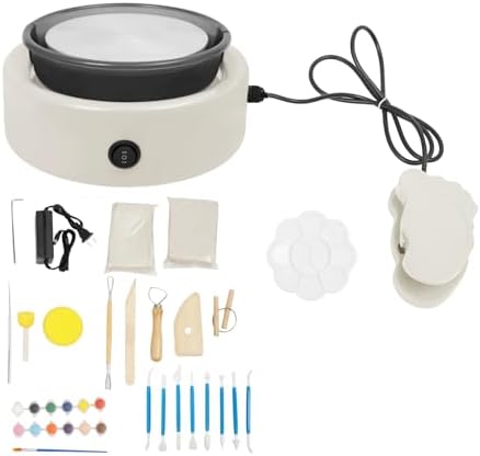Mini Pottery Wheel for Adults & Kids, Pottery Wheel Kit for Beginners, 6" Turntable with Adjustable Speed, Complete Clay Sculpting Tools, Ideal for DIY Craft Projects & Birthday Gifts (White) by Unknown