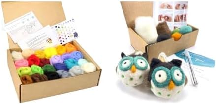 Woolbuddy Needle Felting Bundle – Owl Felting Kit for Beginners + 24 Vibrant Merino Wool Colors – Complete Wool Roving & Animal Craft Set for Needle Felting, Wet Felting & DIY Projects by Woolbuddy