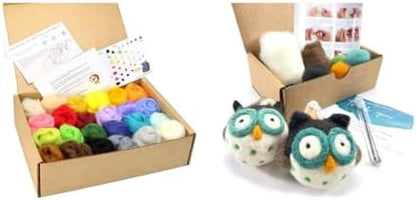 Woolbuddy Needle Felting Bundle – Owl Felting Kit for Beginners + 24 Vibrant Merino Wool Colors – Complete Wool Roving & Animal Craft Set for Needle Felting, Wet Felting & DIY Projects by Woolbuddy